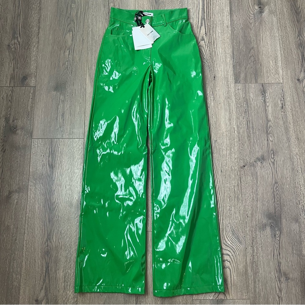 NWT Nocturne High Rise Wide Leg Pleather Pants Green Sz XS
